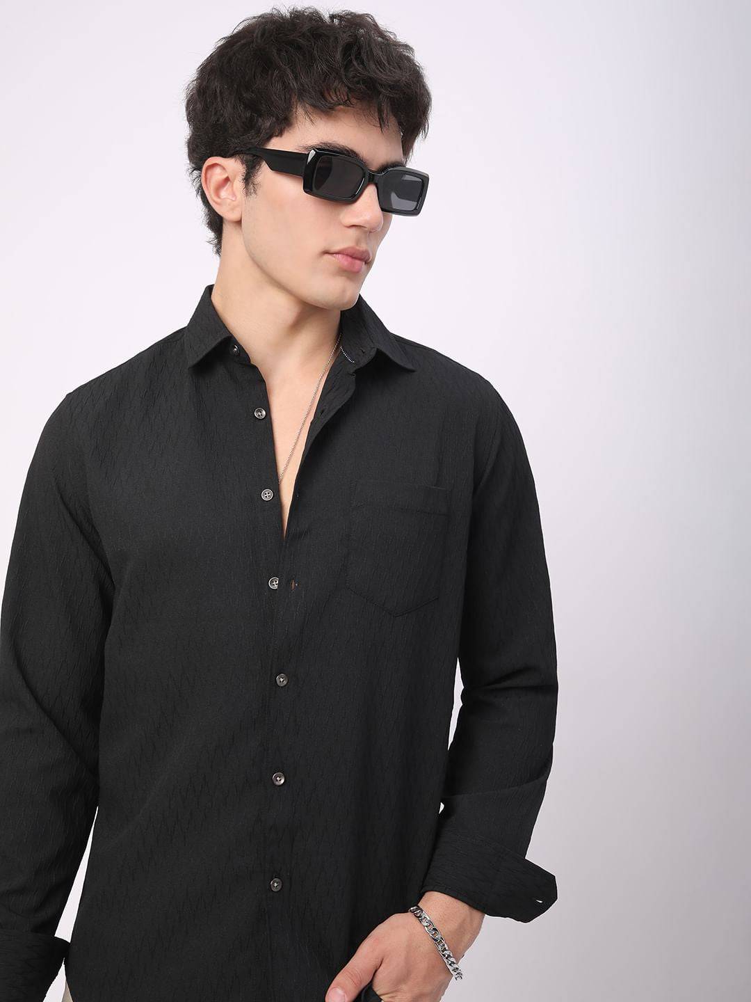 Intense Black Crinkled Textured Shirt Buy only at ₹659