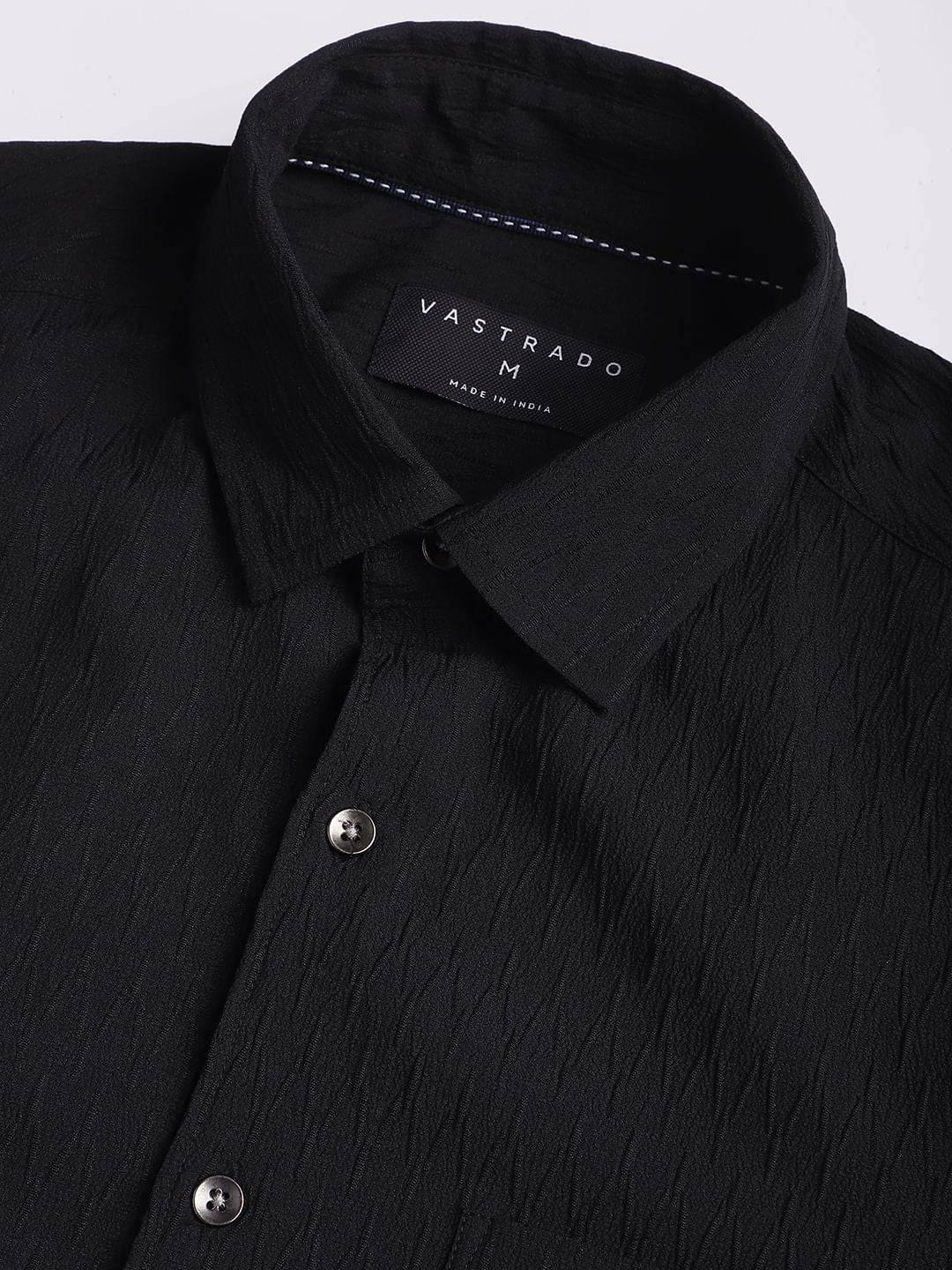 Intense Black Crinkled Textured Shirt Buy only at ₹659