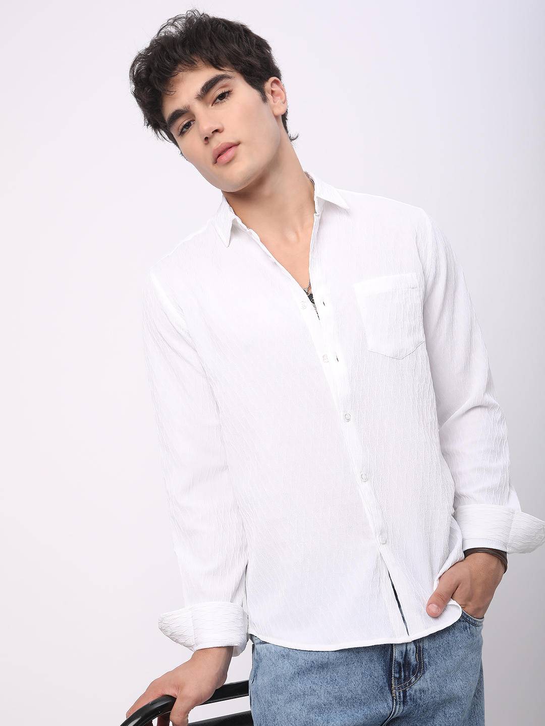 Frost White Crinkled Textured Shirt Buy only at ₹659