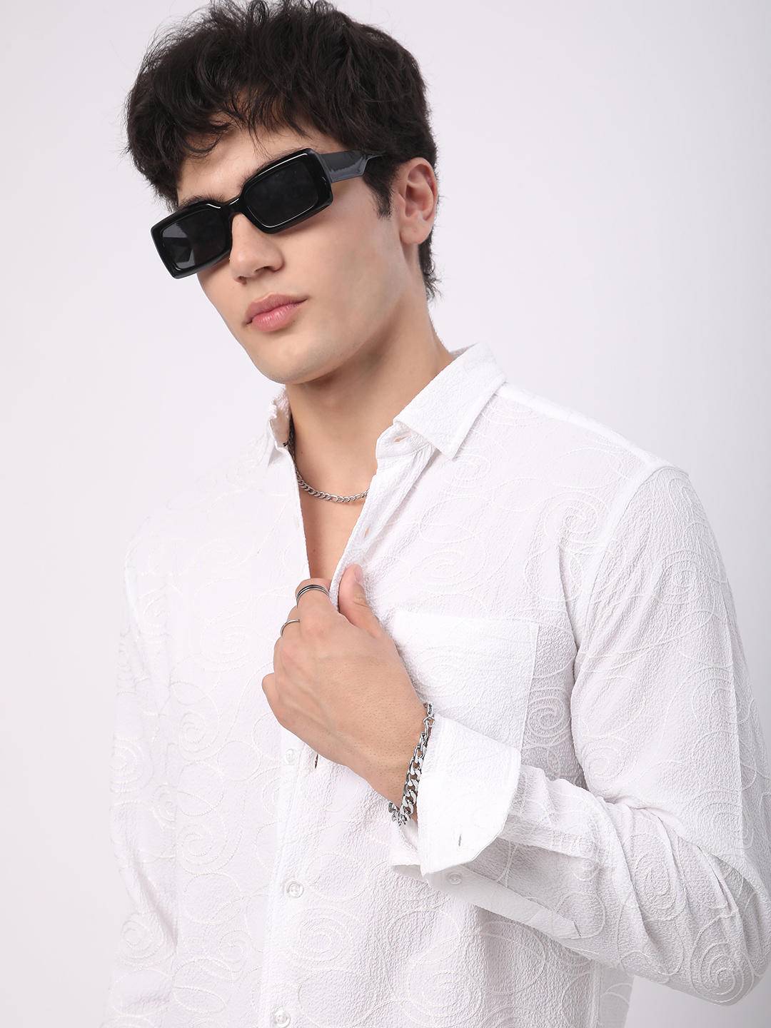 Intricate Snow White Embroidered Shirt Buy only at ₹569