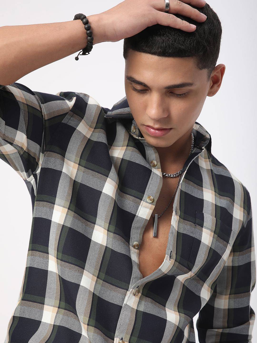 Premium Cotton Opulent Tartanique Navy Checkered Shirt Buy only at ₹569