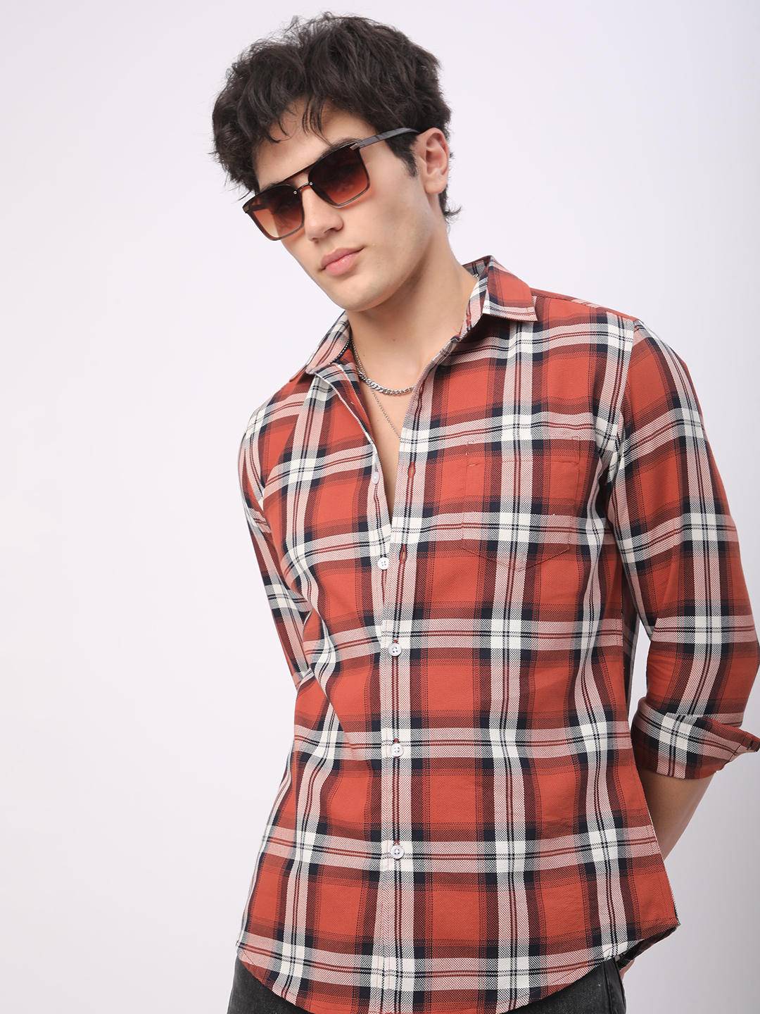 Timeless Vermilion Broad Square Checks Shirt Buy only at ₹759
