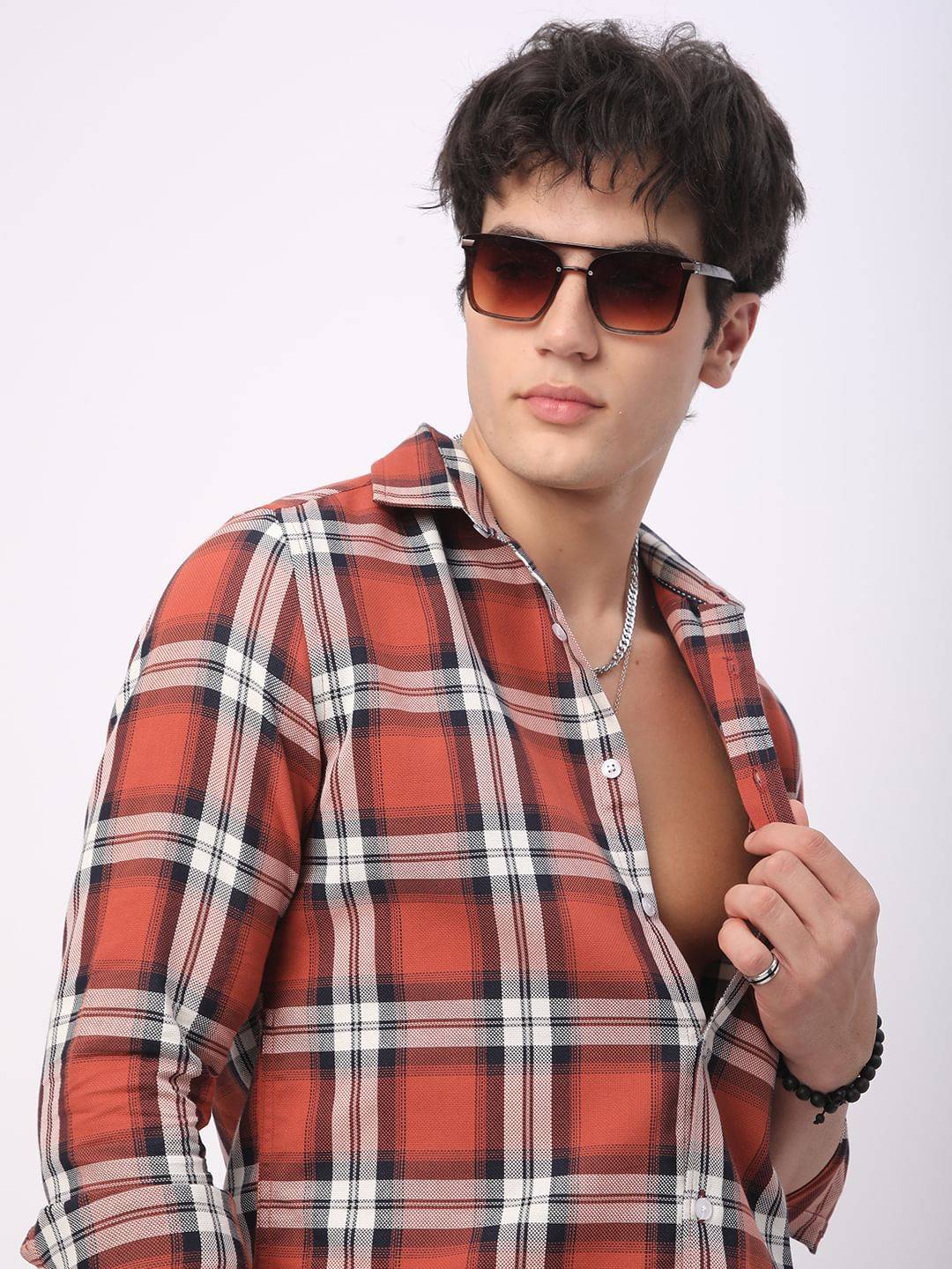 Timeless Vermilion Broad Square Checks Shirt Buy only at ₹759