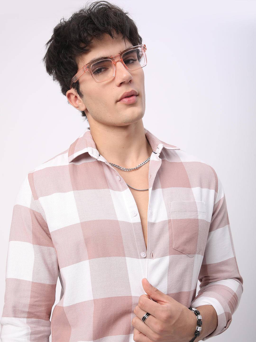 Premium Cotton Rose Pink & White Tartan Checkered Shirt Buy only at ₹759