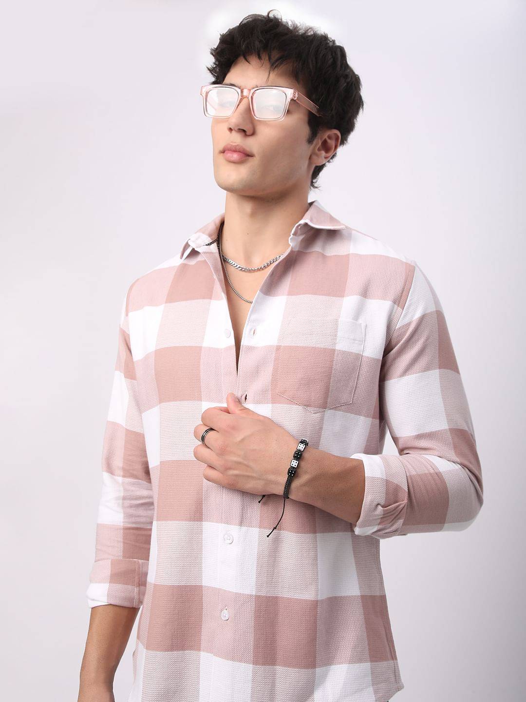 Premium Cotton Rose Pink & White Tartan Checkered Shirt Buy only at ₹759