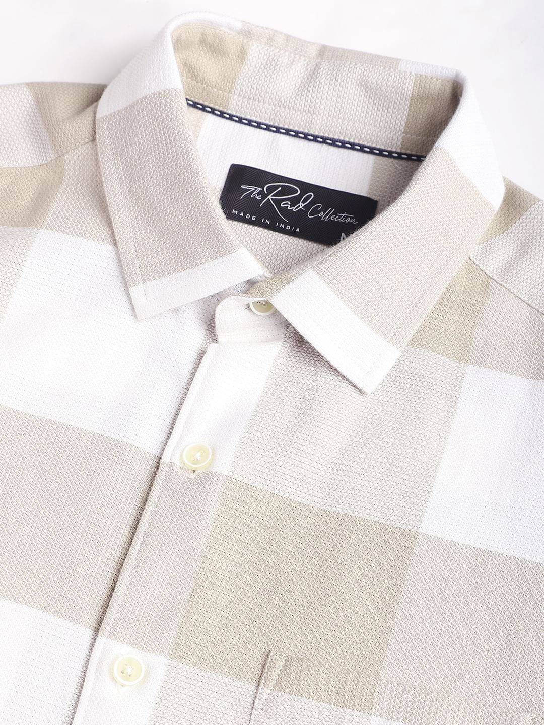 Premium Cotton Beige & White Tartan Checkered Shirt Buy only at ₹759