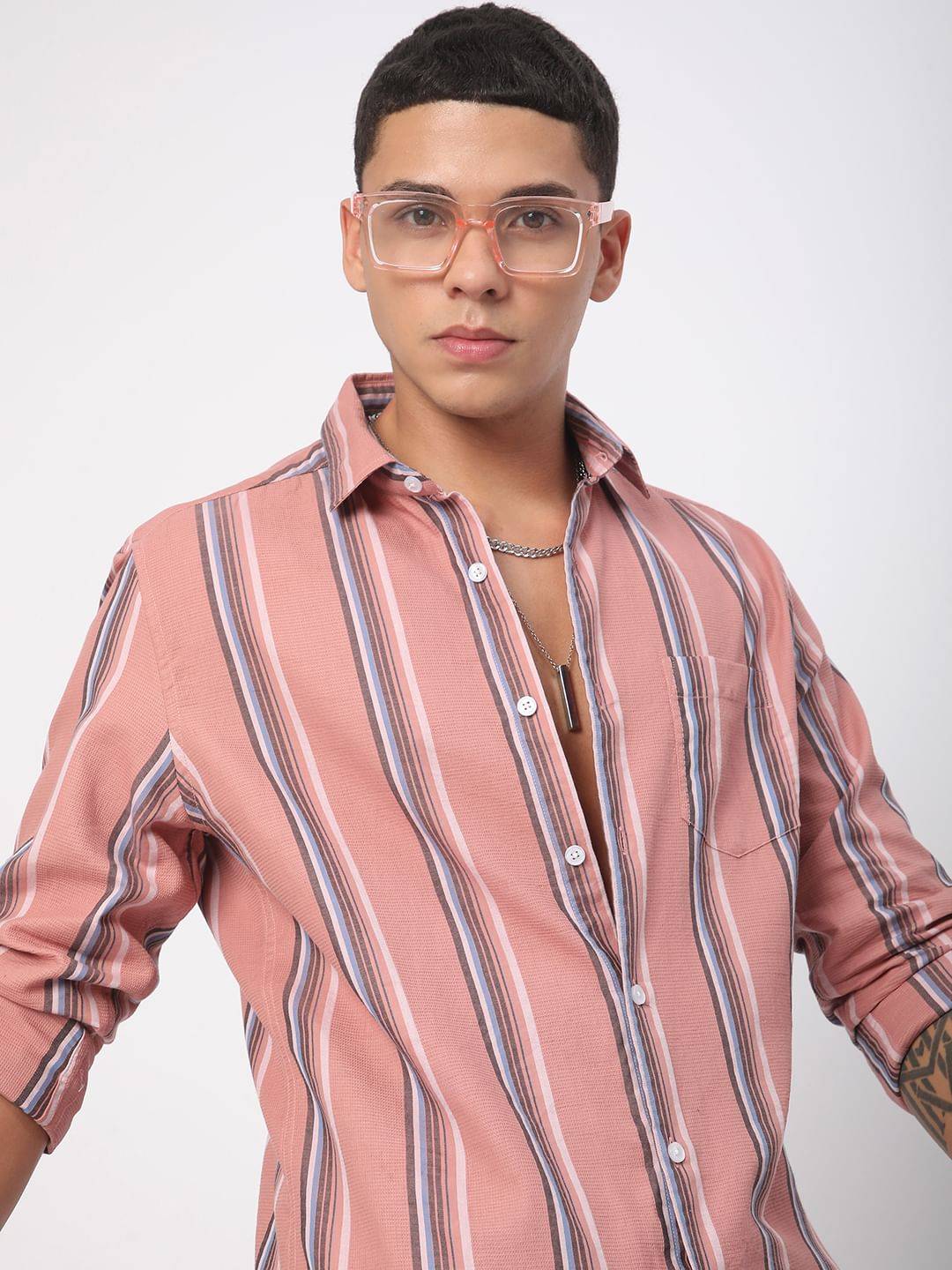 Sumptuous Dark Peach Striped Shirt Buy only at ₹569