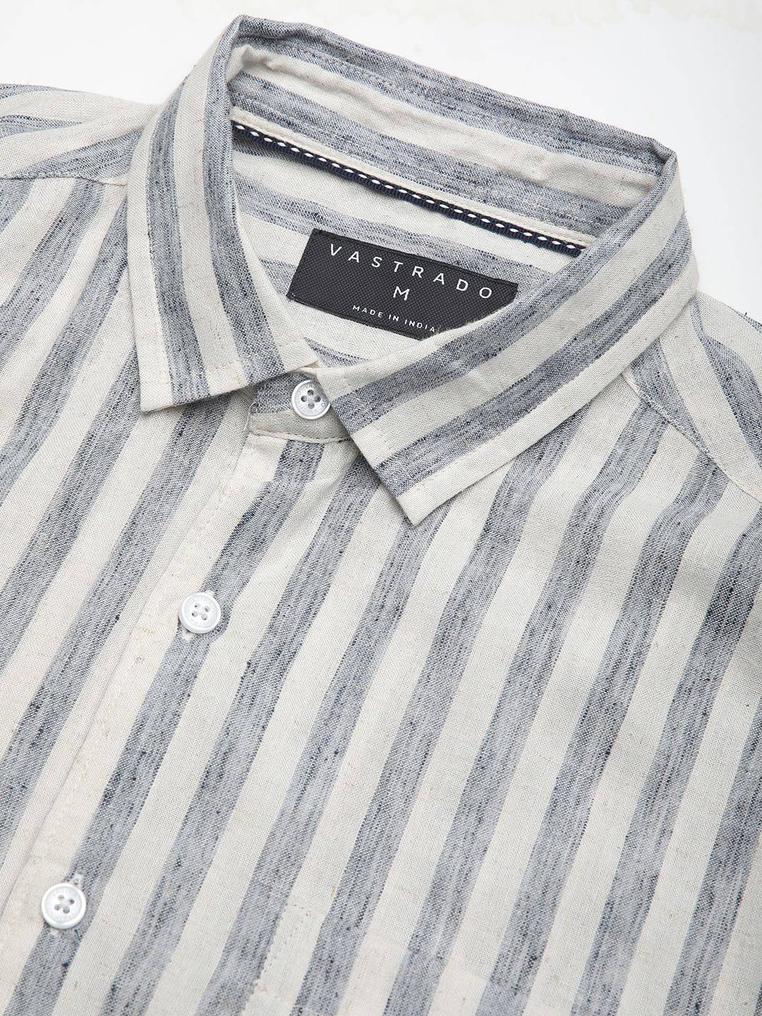 Faded Navy & Off-White Candy Striped Linen Shirt Buy only at ₹659