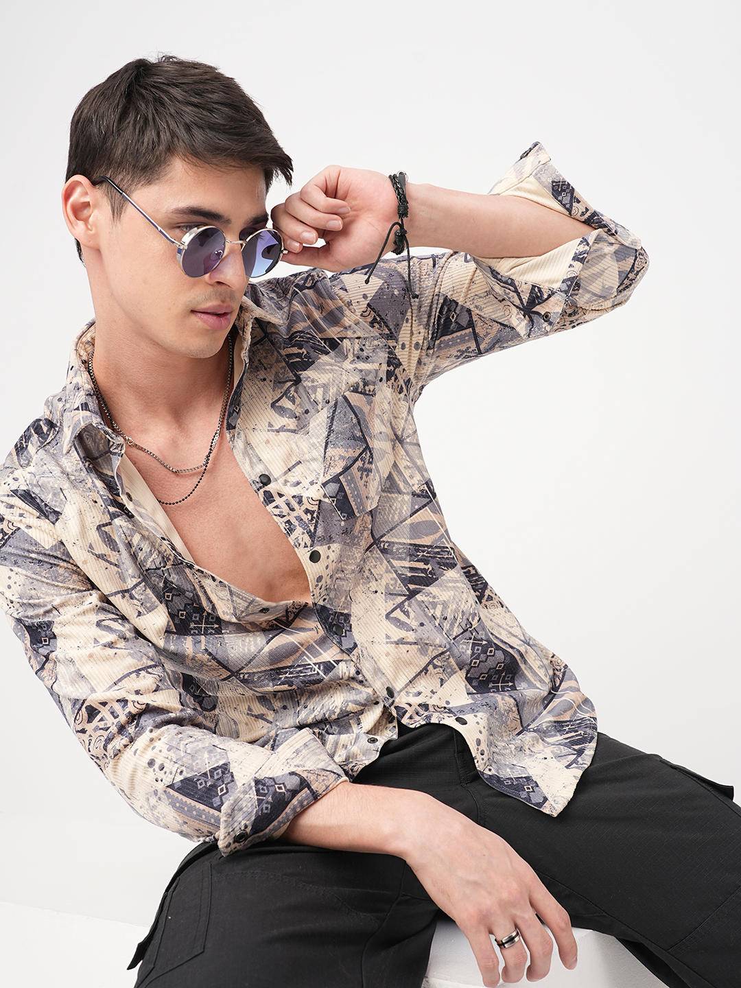 Graffito Grey & Ivory Corduroy Shirt Buy only at ₹644