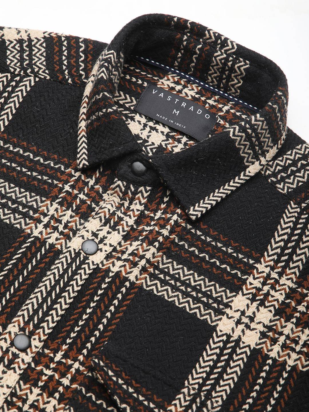 Black Tweed Checks Double Flap Pocket Shirt Buy only at ₹799