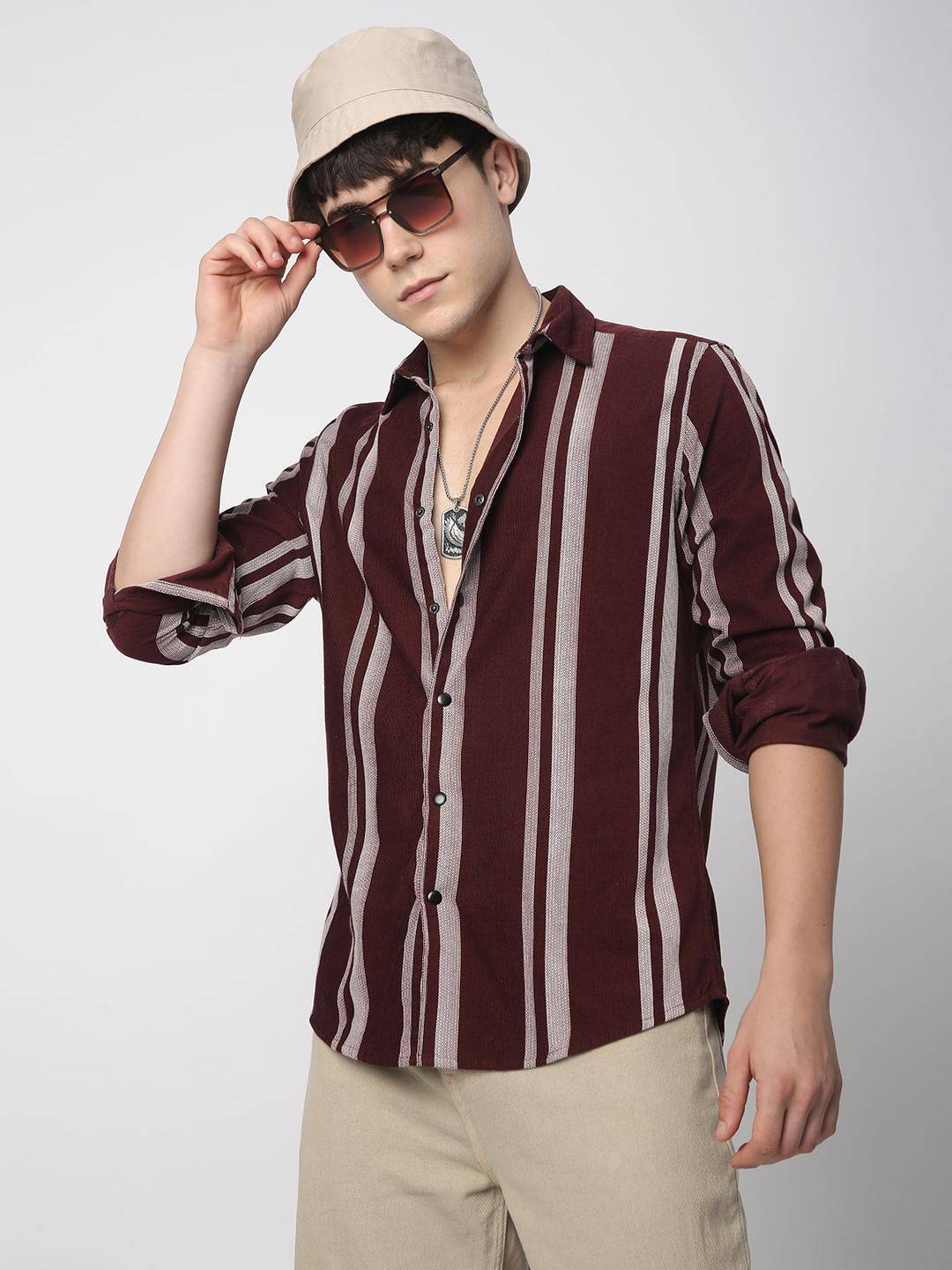 Haute Maroon Striped Corduroy Shirt Buy only at ₹859