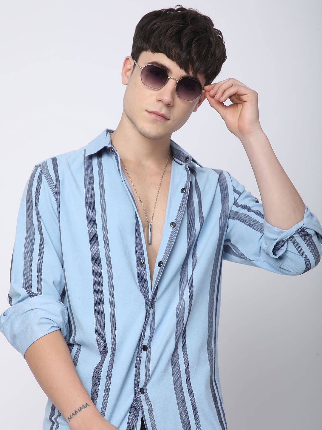 Haute Arctic Blue Striped Corduroy Shirt Buy only at ₹859