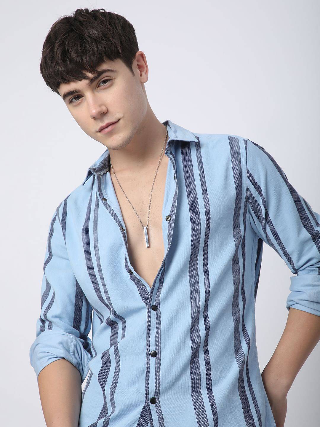 Haute Arctic Blue Striped Corduroy Shirt Buy only at ₹859