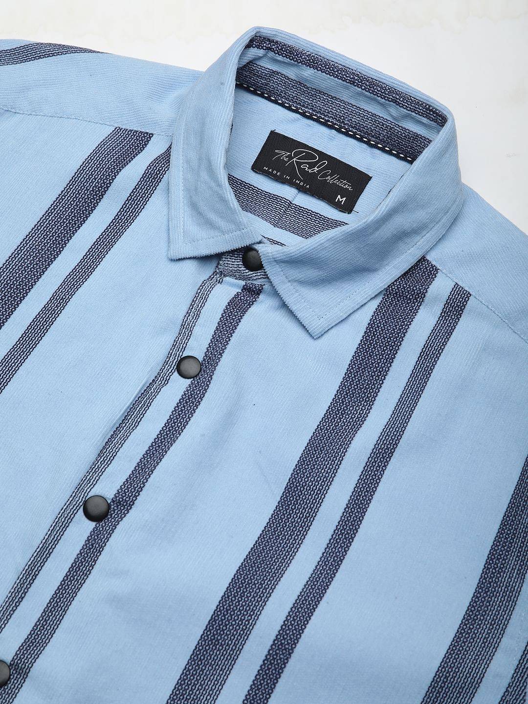 Haute Arctic Blue Striped Corduroy Shirt Buy only at ₹859