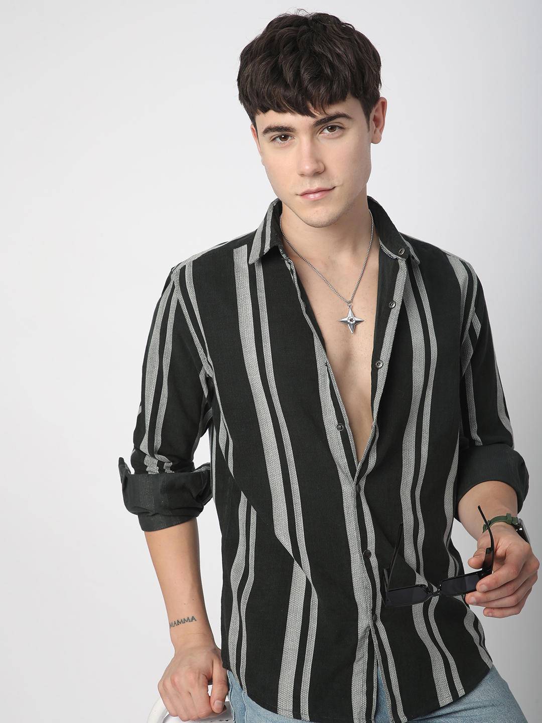 Vintage Olive & White Striped Corduroy Shirt Buy only at ₹859