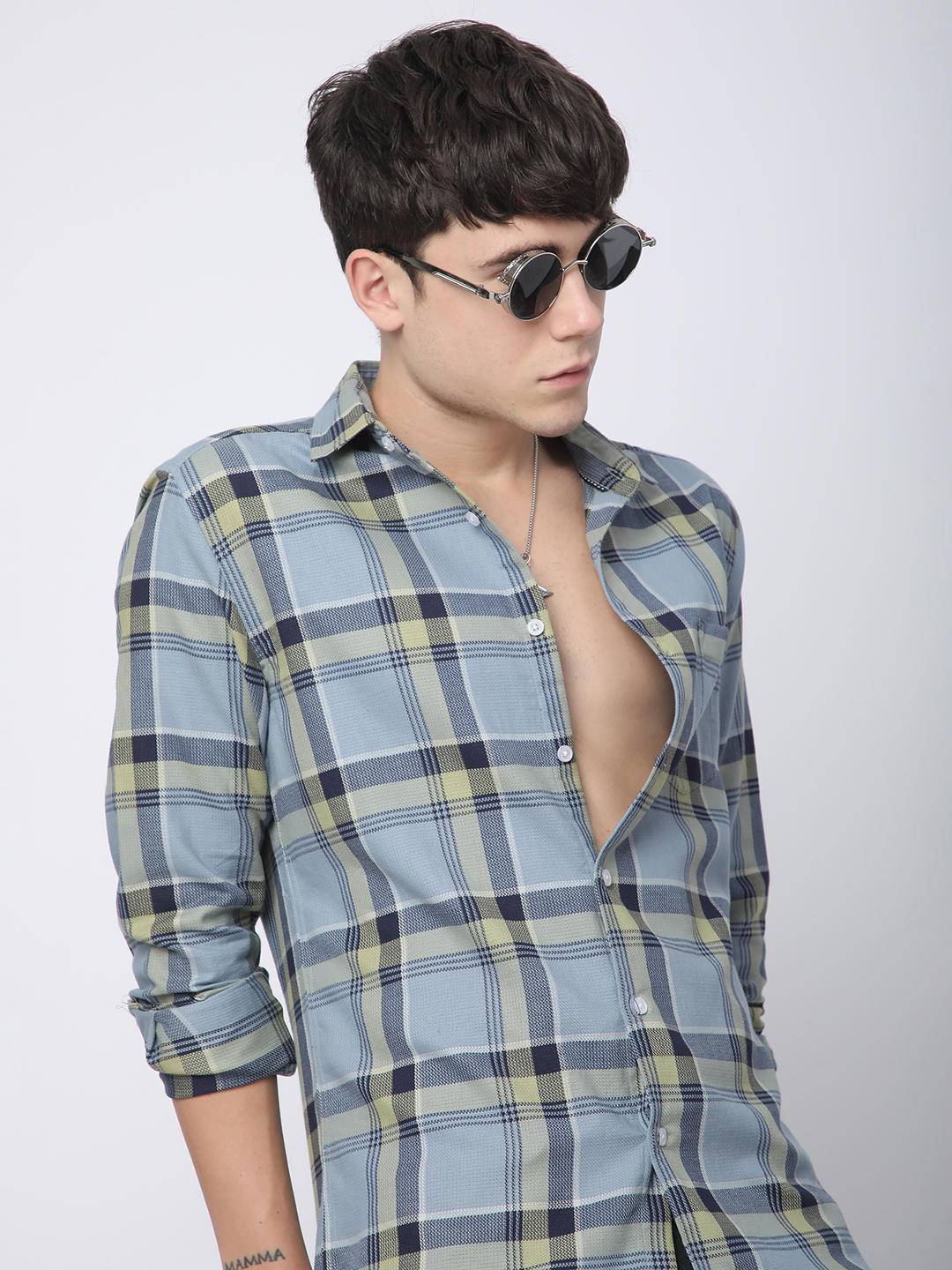 Premium Cotton Blue & Green Tartan Checks Shirt Buy only at ₹759