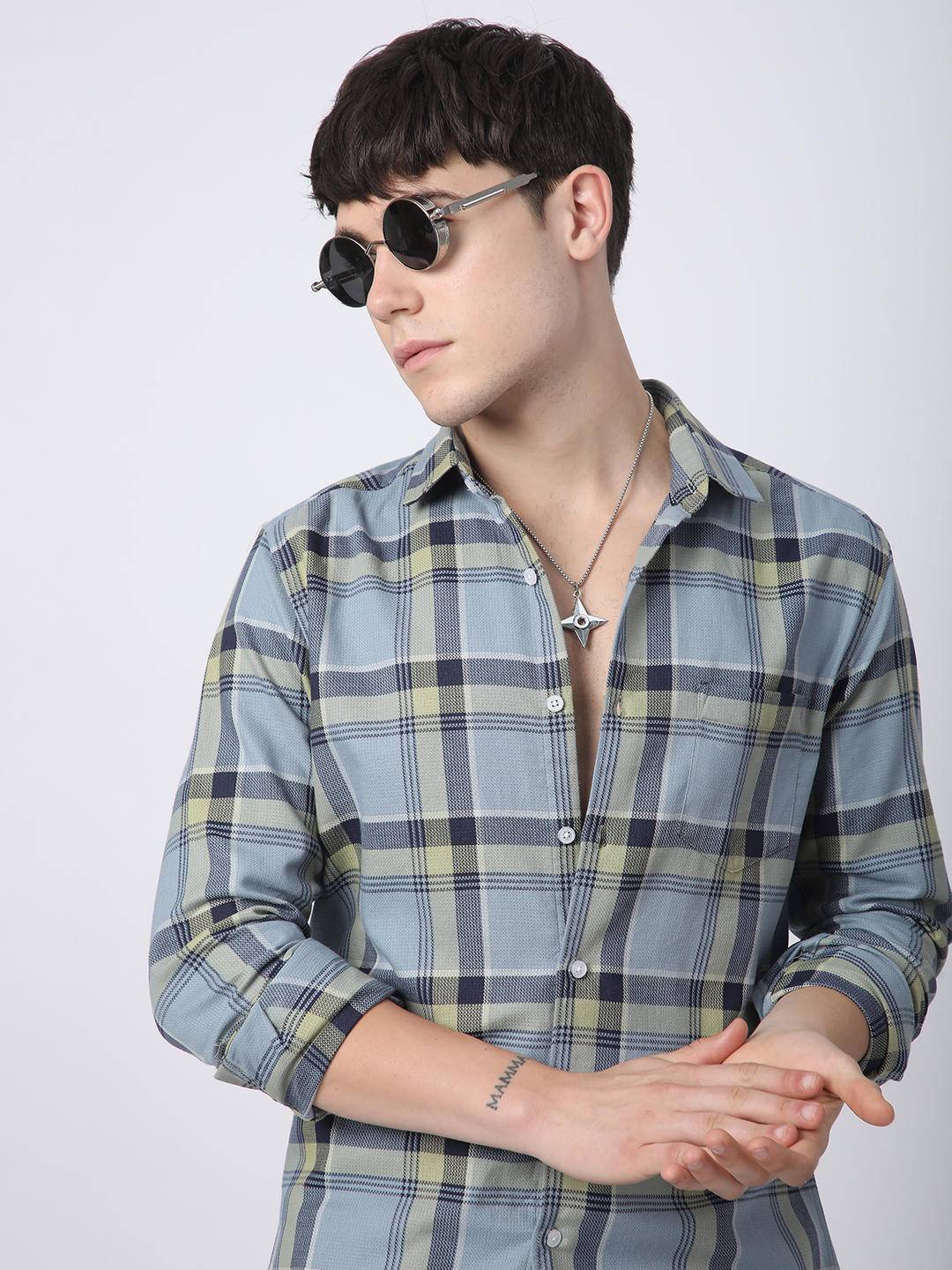 Premium Cotton Blue & Green Tartan Checks Shirt Buy only at ₹759