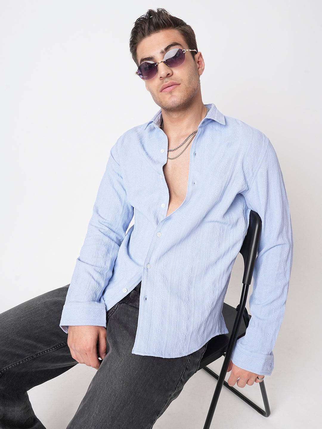 Exquisite Baby Blue Jacquard Shirt Buy only at ₹759