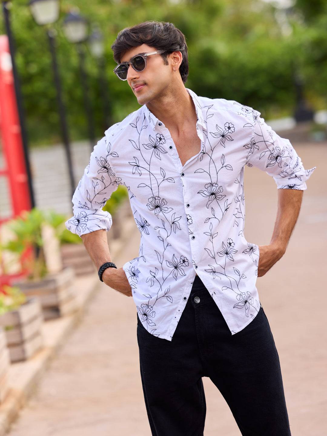 Lucullan Blooming Contrast Embroidered White Shirt Buy only at ₹749