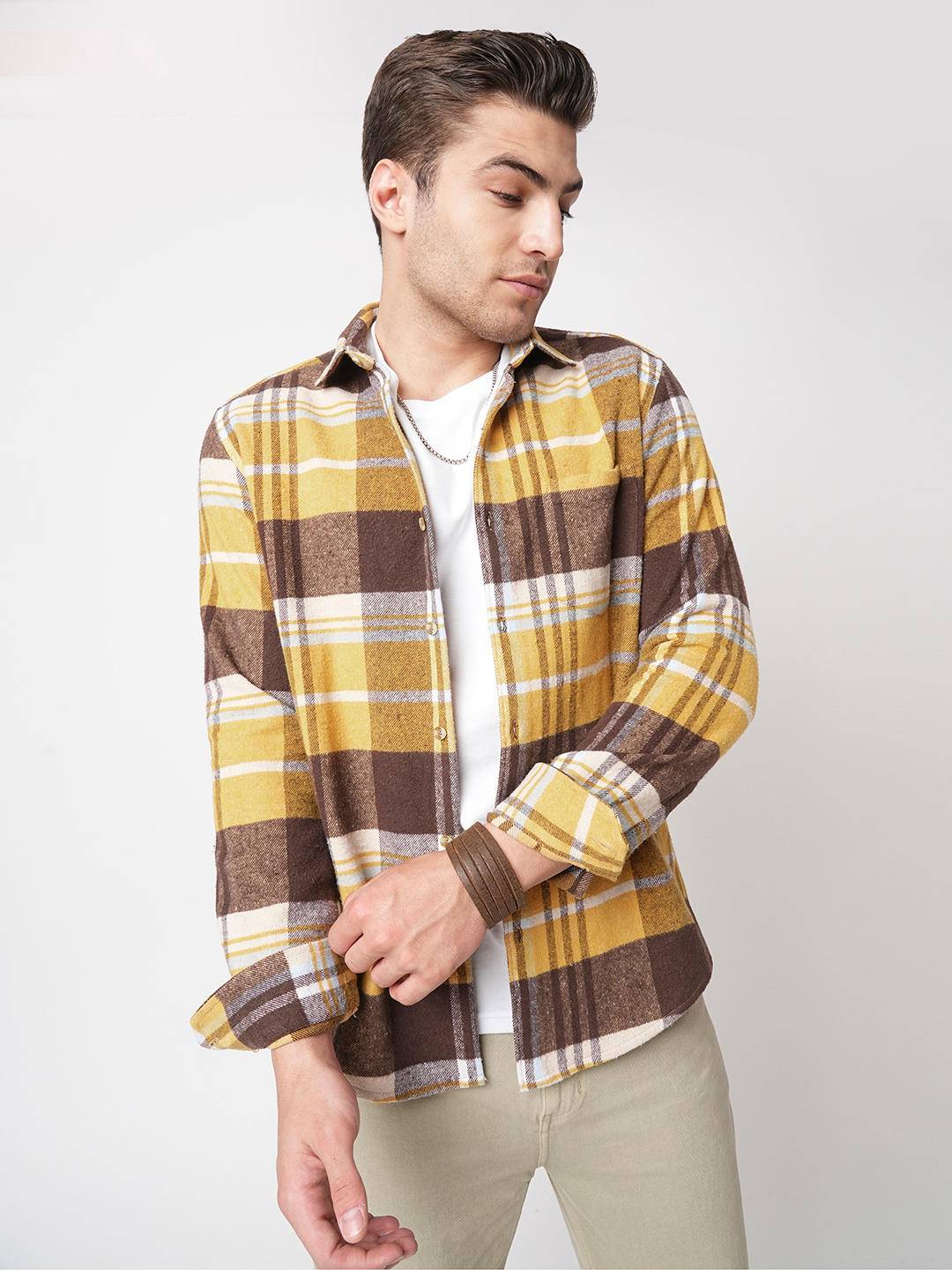 Mustard & Brown Flannel Checked Shirt Buy only at ₹799