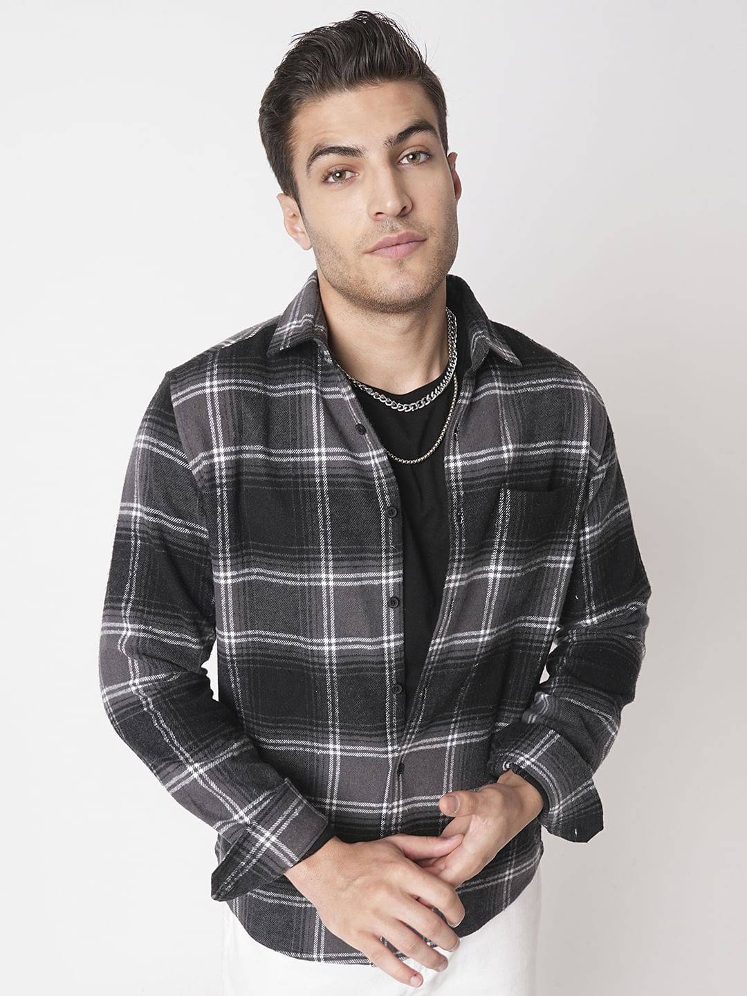 Super Soft Black & Grey Tartan Checked Flannel Shirt Buy only at ₹799