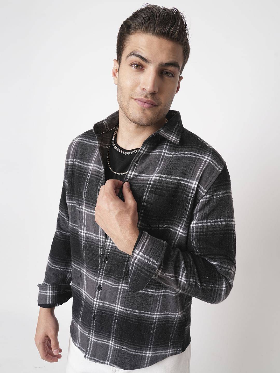 Super Soft Black & Grey Tartan Checked Flannel Shirt Buy only at ₹799