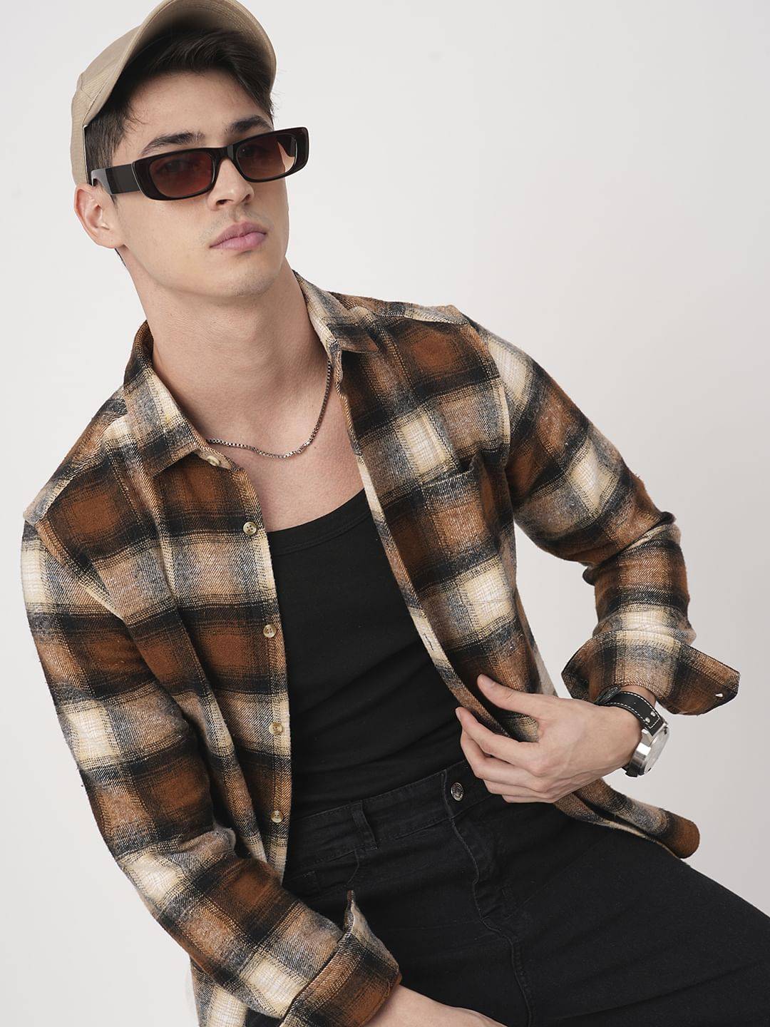 Super Soft Rust Brown Tartan Checked Flannel Shirt Buy only at ₹799