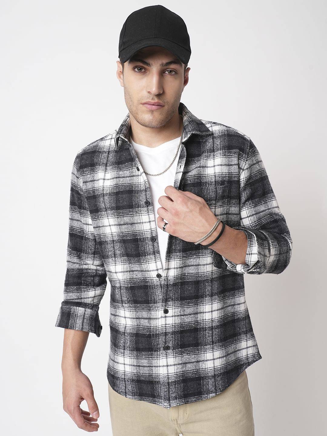 Super Soft Black & White Tartanique Checks Flannel Shirt Buy only at ₹799