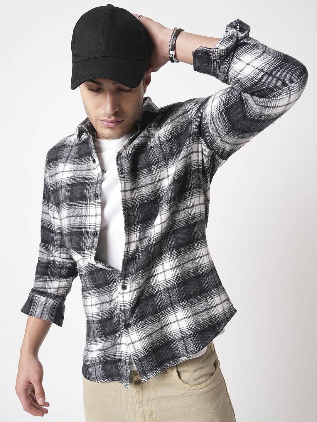 Super Soft Black & White Tartanique Checks Flannel Shirt Buy only at ₹799