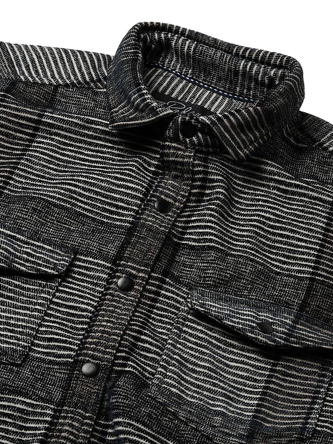 Monochrome Horizontal Stripes Double Flap Pocket Shirt Buy only at ₹899