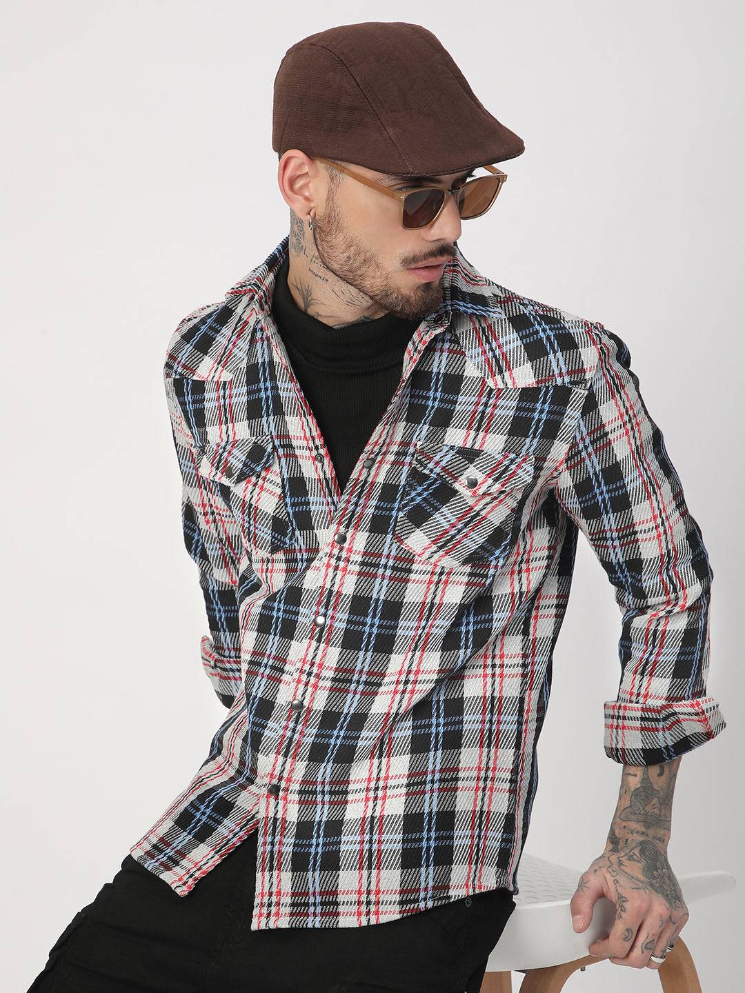 Vibrant Multicolor Heavy Twill Jacquard Double Pocket Shirt Buy only at ₹859