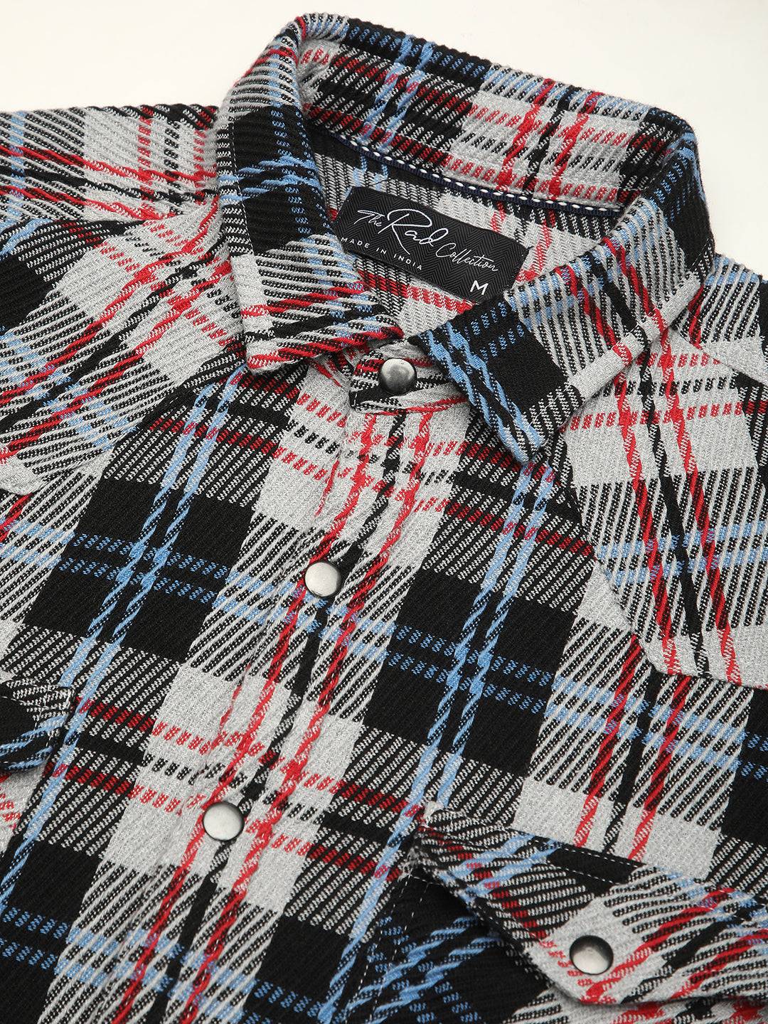 Vibrant Multicolor Heavy Twill Jacquard Double Pocket Shirt Buy only at ₹859