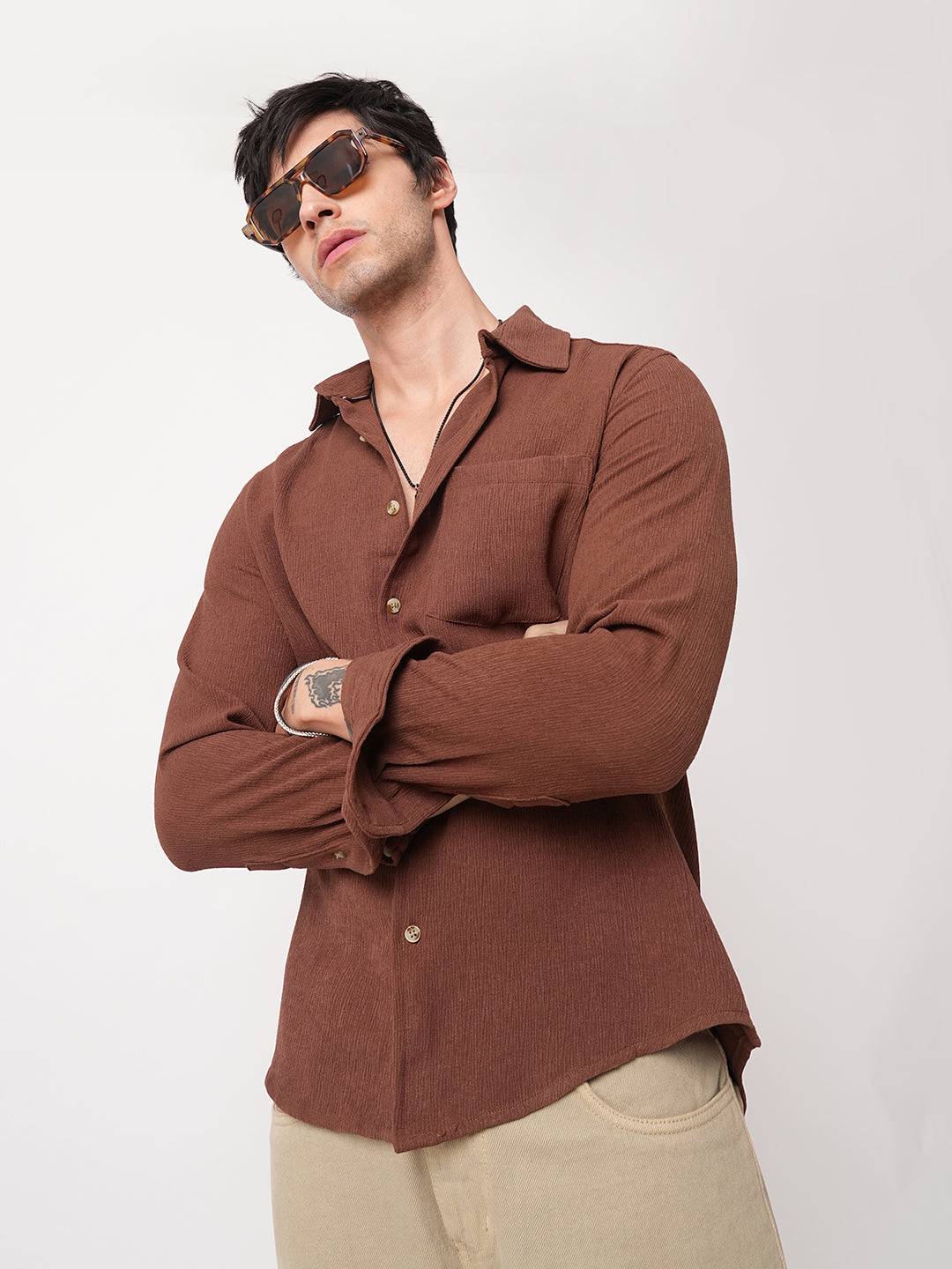 Sauve Cinnamon Brown Crepe Shirt Buy only at ₹699