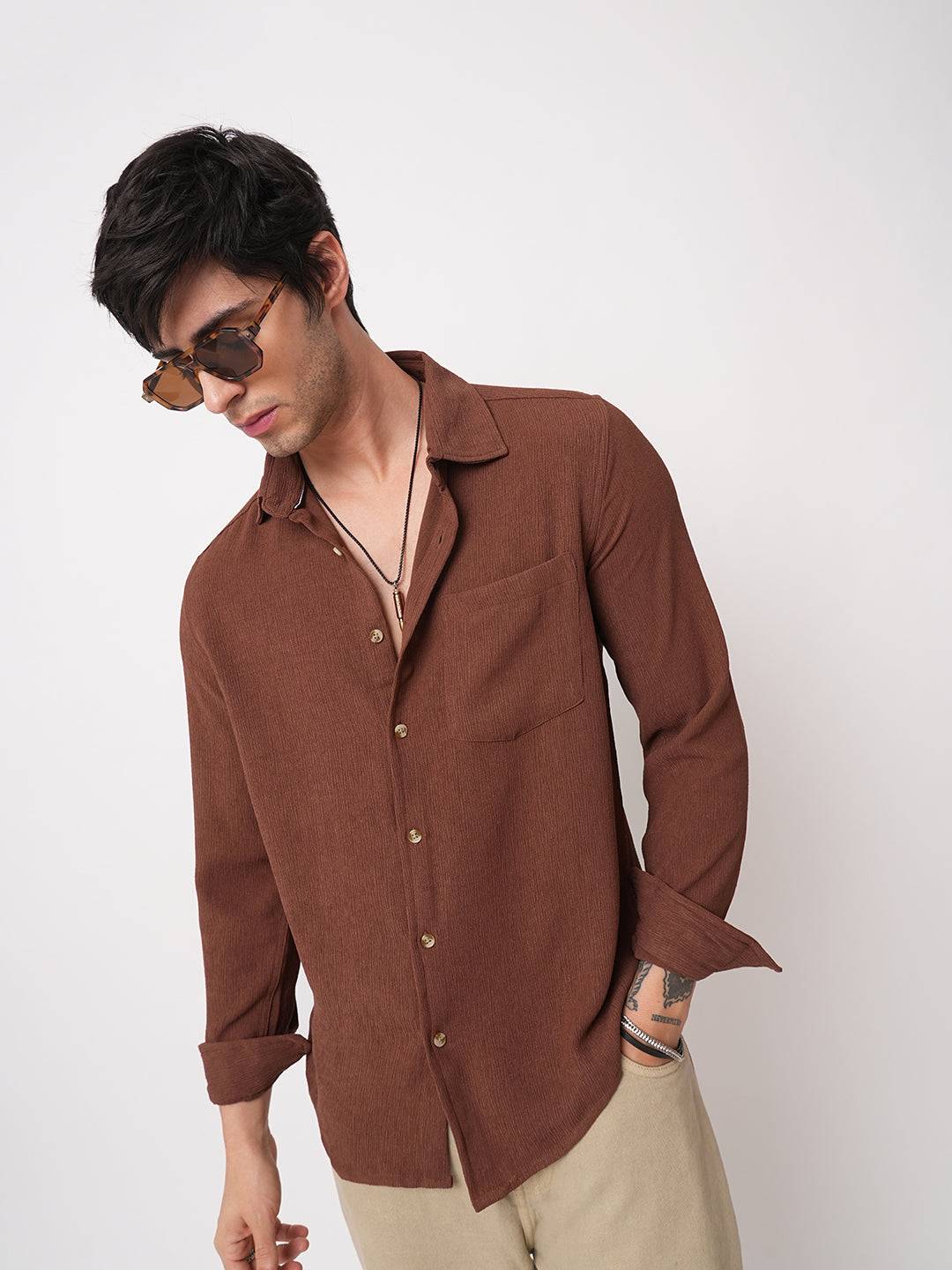 Sauve Cinnamon Brown Crepe Shirt Buy only at ₹699