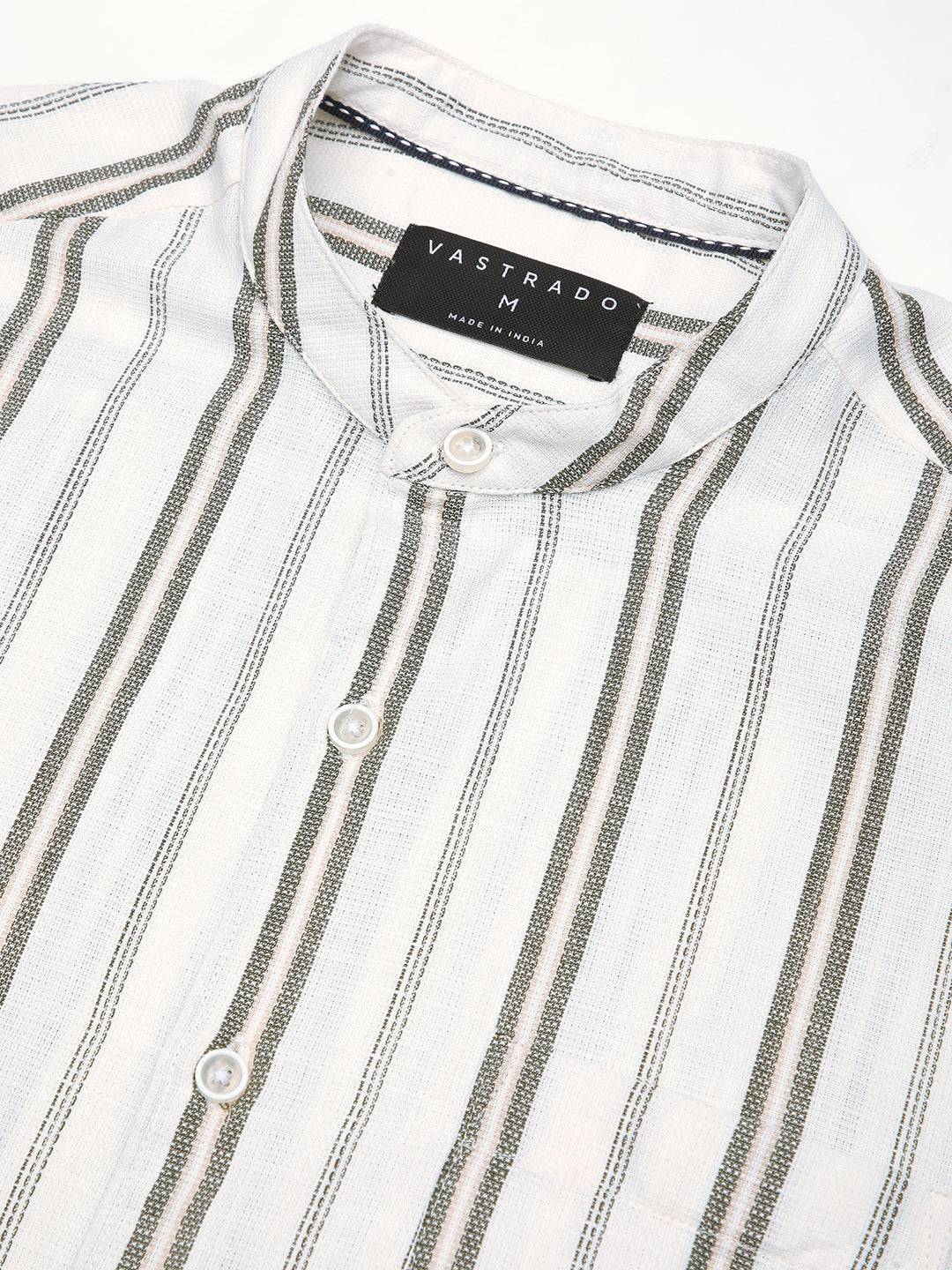 Ivory & Olive Vertical Striped Shirt Buy only at ₹599