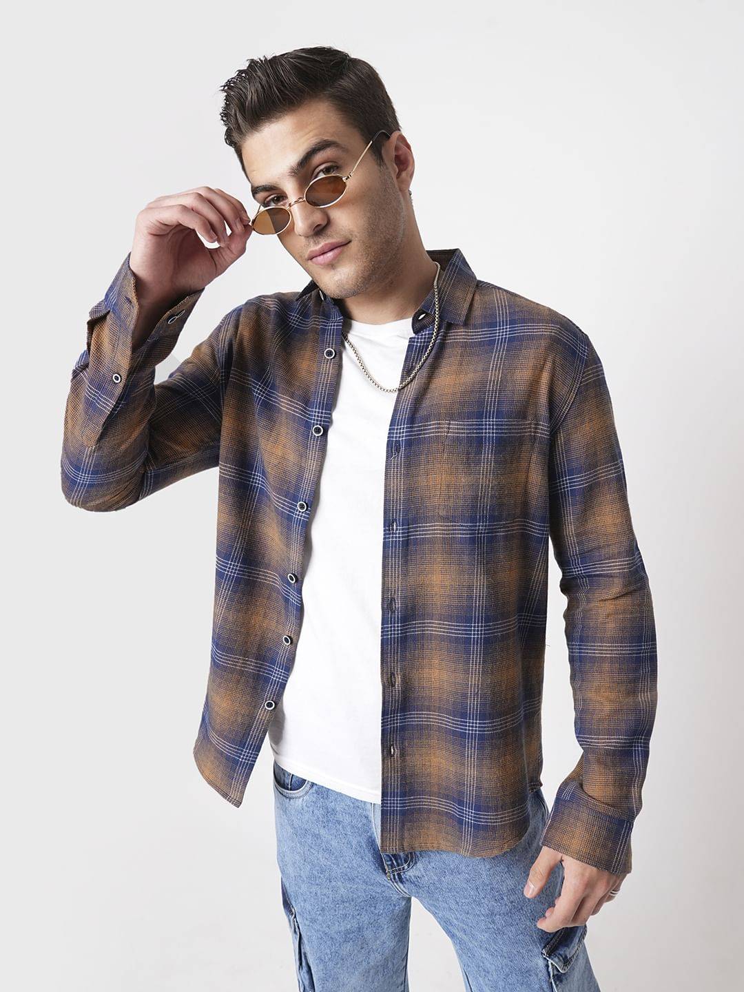 Navy & Orange Tartan Checkered Shirt Buy only at ₹659