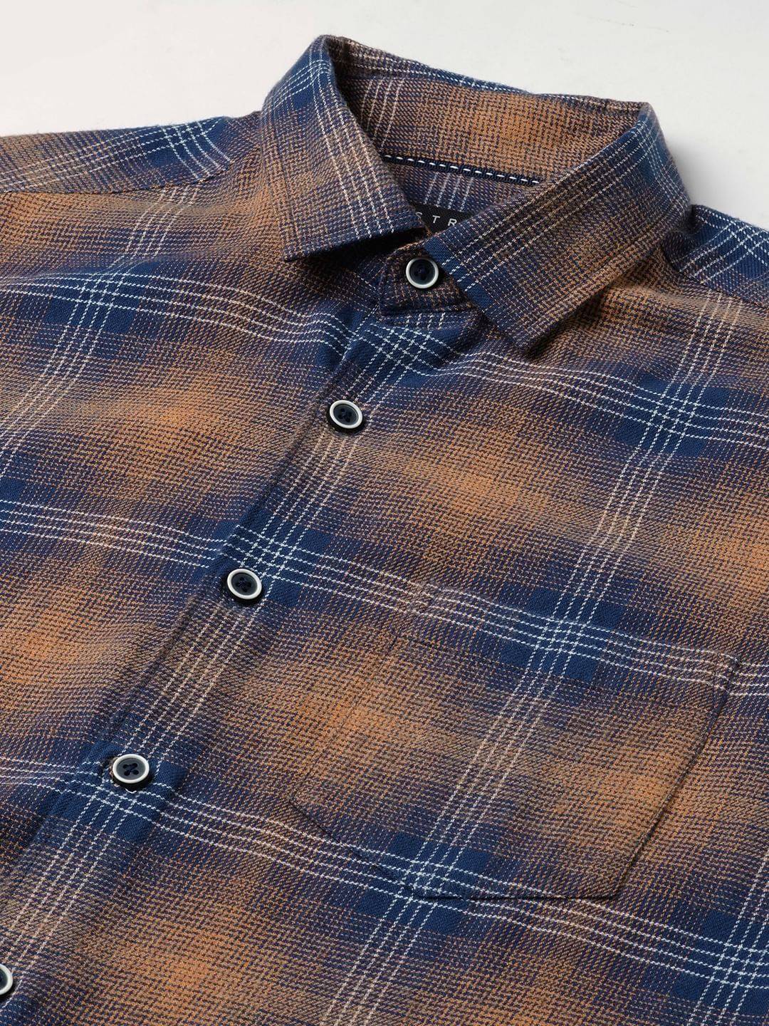 Navy & Orange Tartan Checkered Shirt Buy only at ₹659