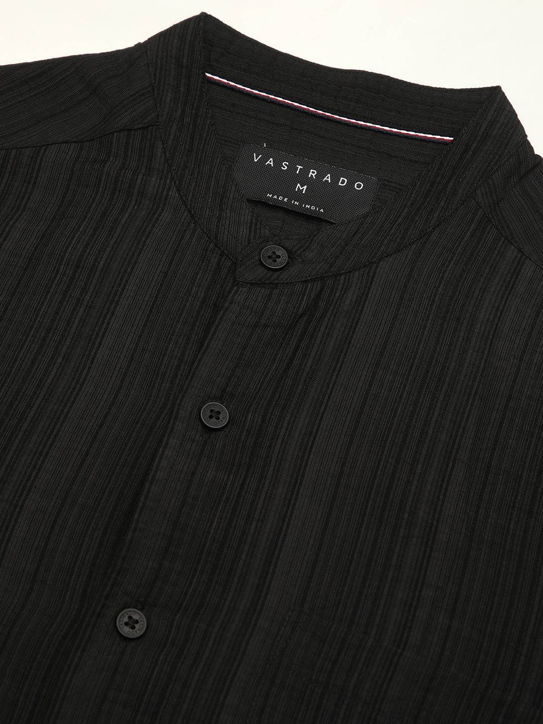 Black Pencil Stripes Mandarin Shirt Buy only at ₹699