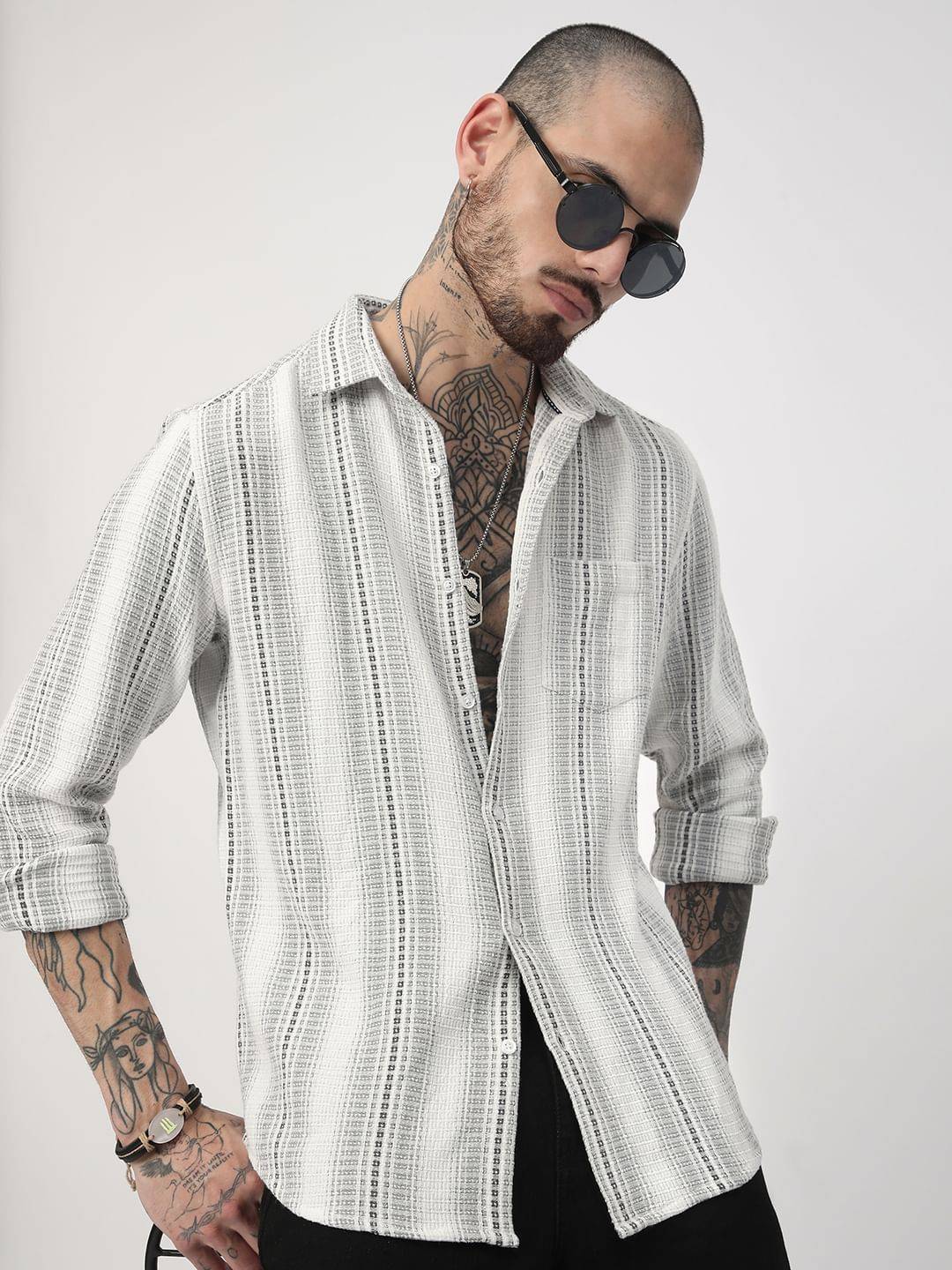 Grey Interweave Broad Striped Shirt Buy only at ₹759