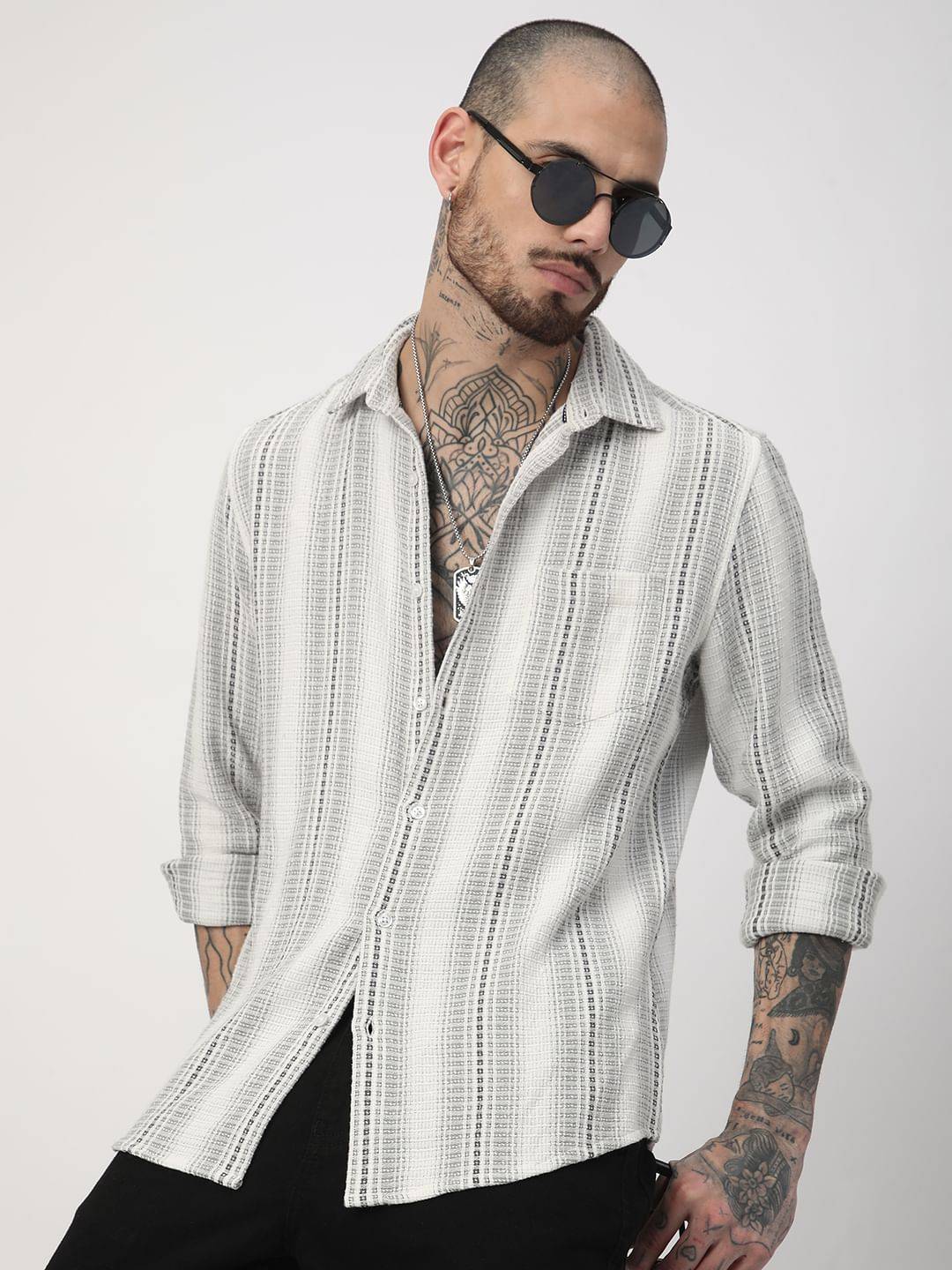 Grey Interweave Broad Striped Shirt Buy only at ₹759