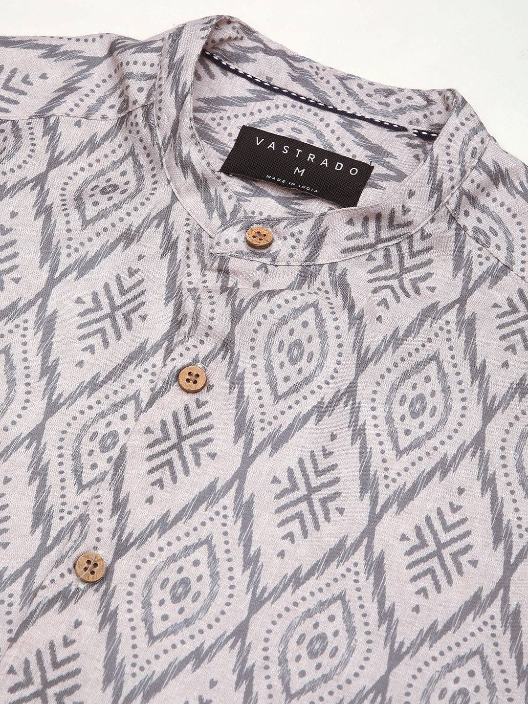 Multicolour Ikat Printed Mandarin Collar Shirt Buy only at ₹495