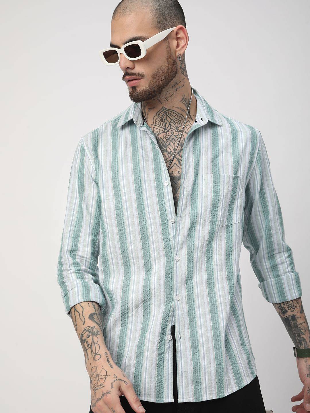 Multicolour Seersucker Striped Shirt Buy only at ₹659