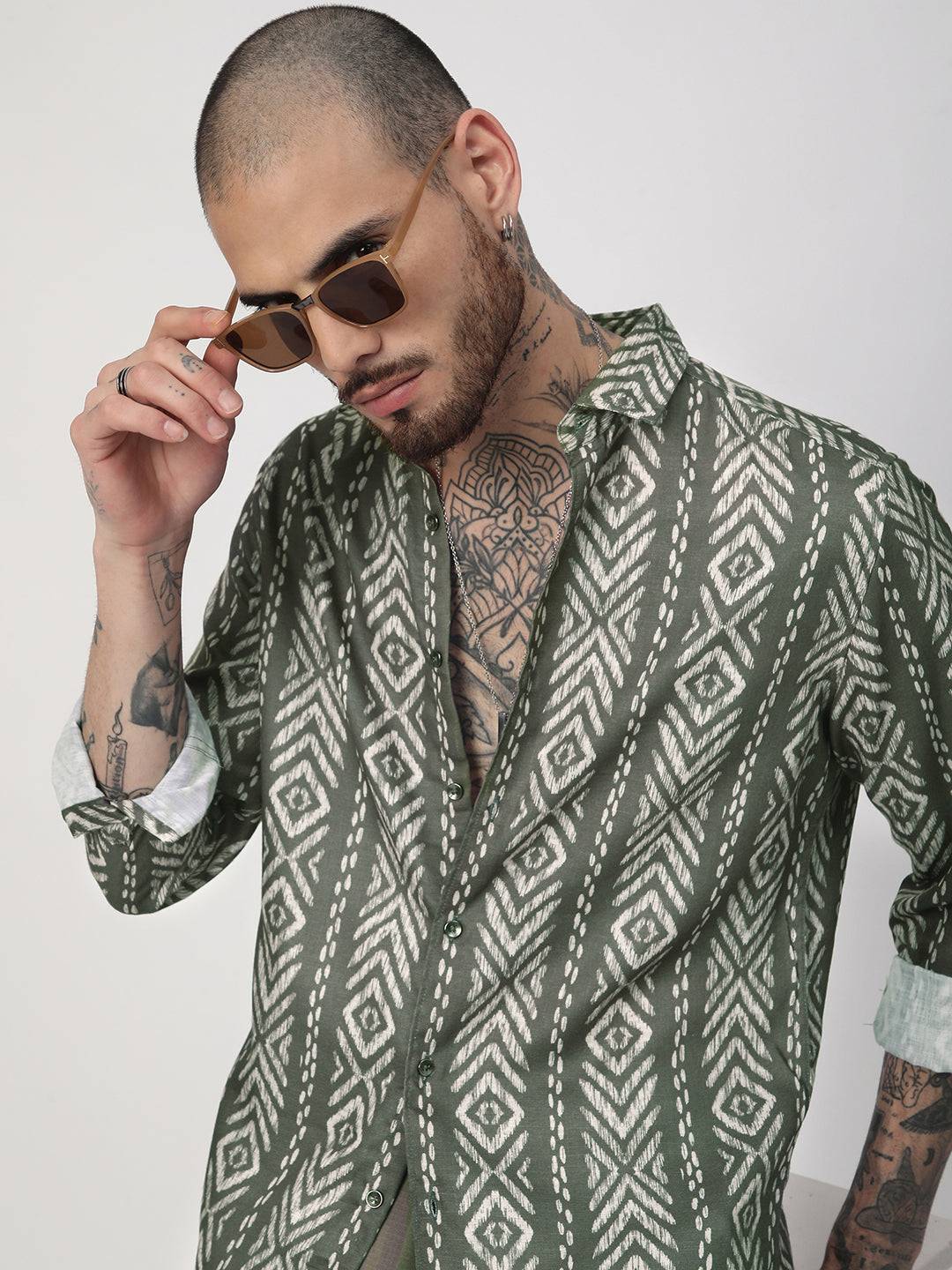 Fern Green Ikat Printed Shirt Buy only at ₹494