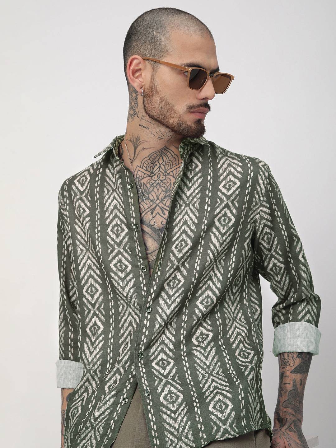 Fern Green Ikat Printed Shirt Buy only at ₹494