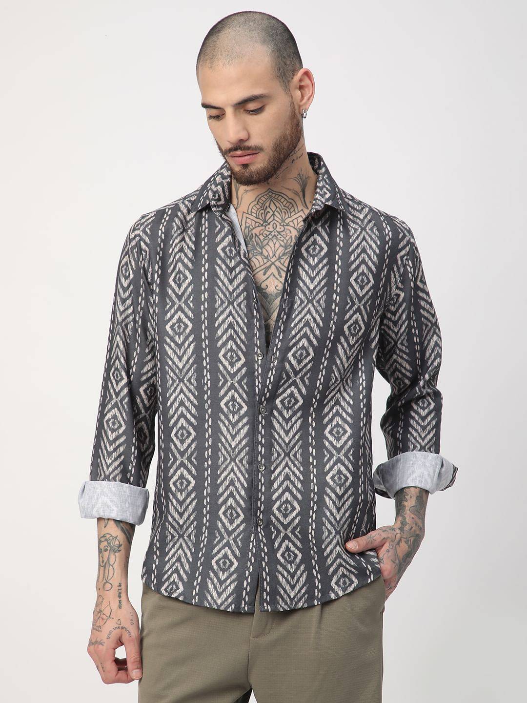 Dark Slate Grey Ikat Printed Shirt Buy only at ₹494
