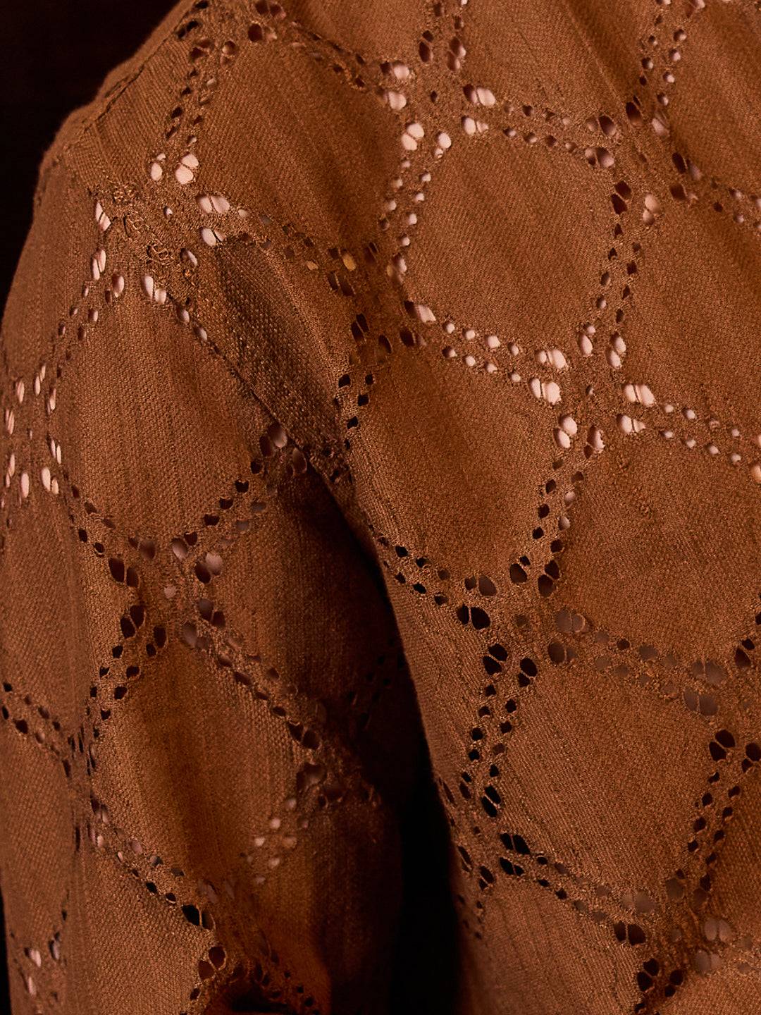Russet Brown Crochet Shirt Buy only at ₹599