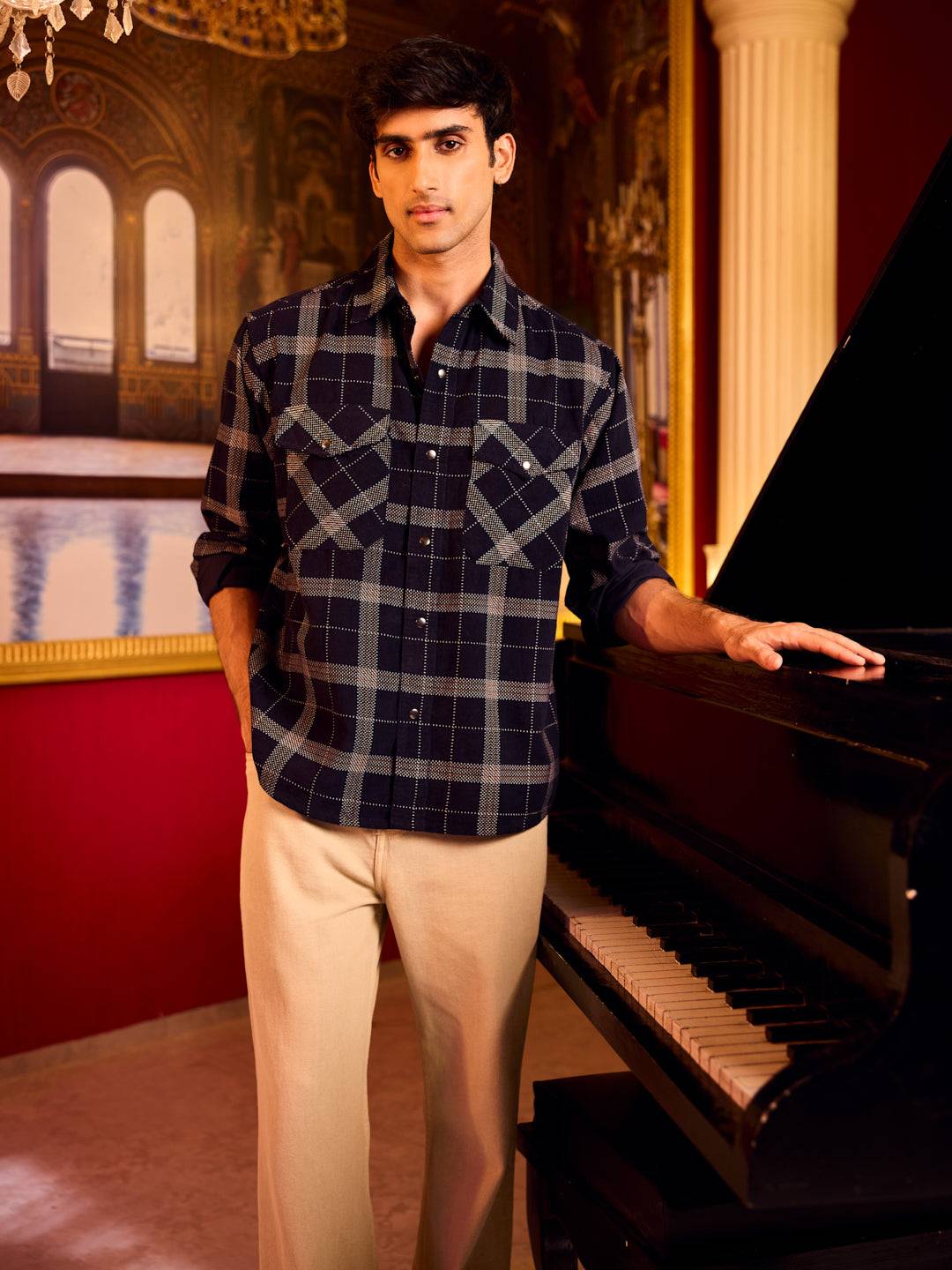 Elan Navy Dot Checks Double Flap Pocket Corduroy Overshirt Buy only at ₹644