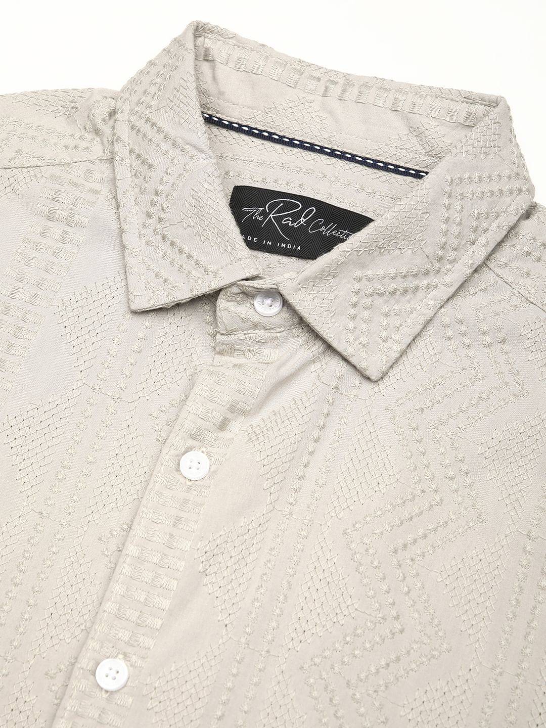 Premium Cotton Harbour Grey Geometric Embroidered Shirt Buy only at ₹899
