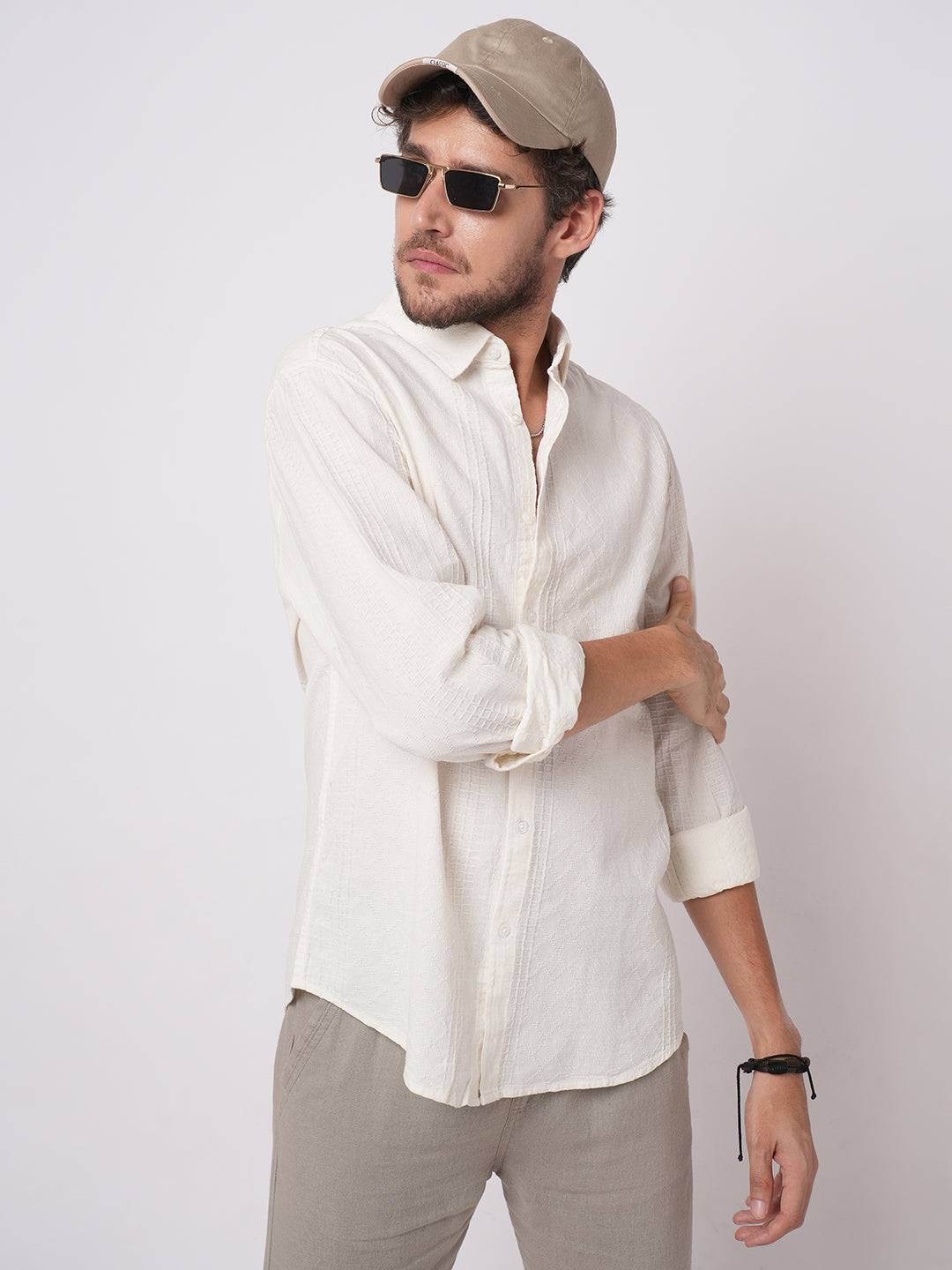 Lozenge Embroidered Ivory Shirt Buy only at ₹759