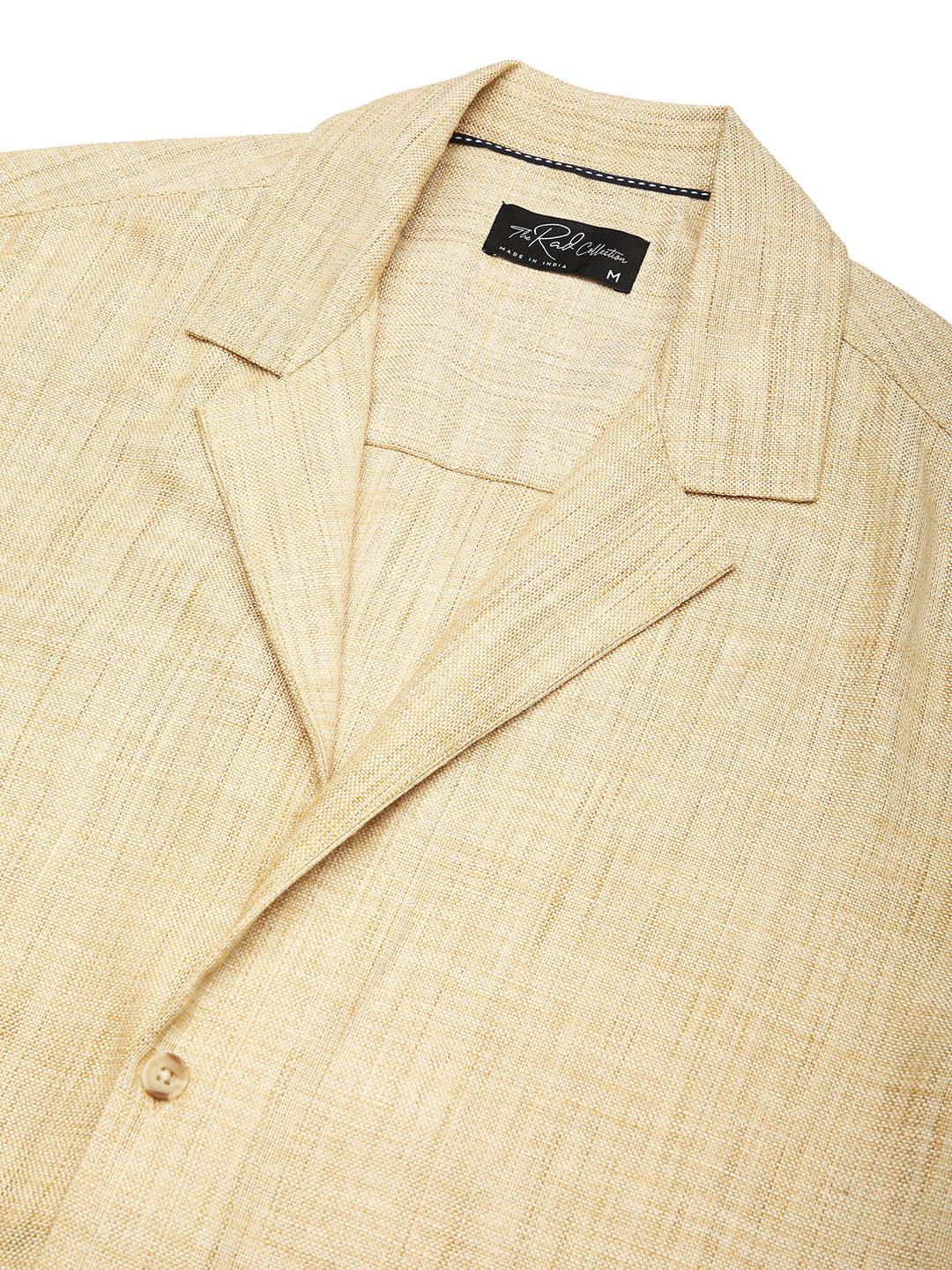 Beige Melange Burlap Oversized Notched Lapel Collar Shirt Buy only at ₹759